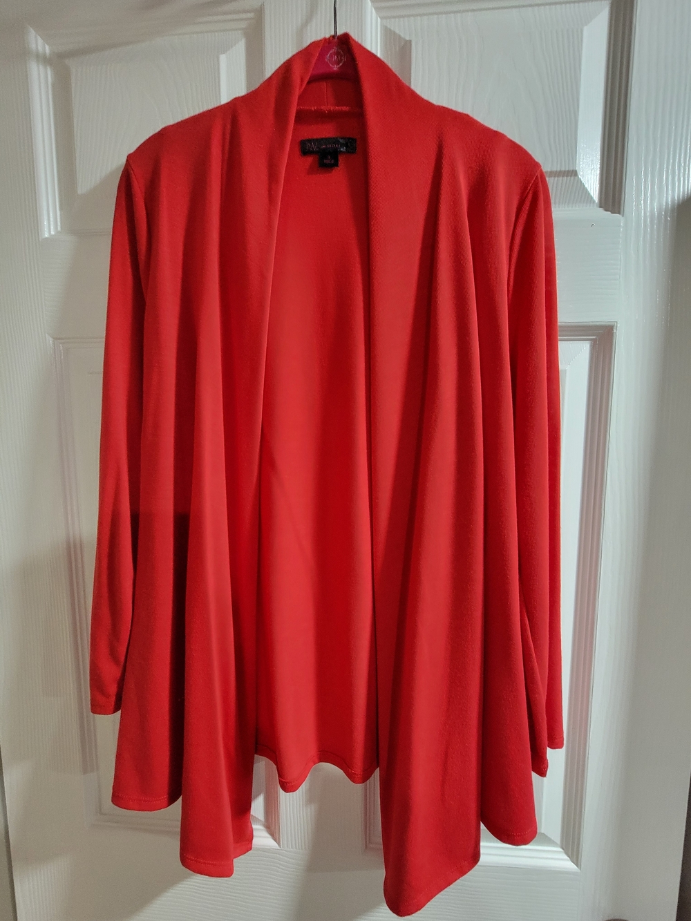 Vibrant red cardigan. JW Style brand. Size S. Open front design